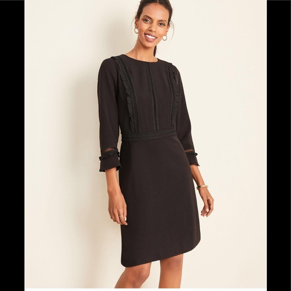 Ann Taylor Dresses & Skirts - Ann Taylor Black Lacy Ruffle Doubleweave Dress